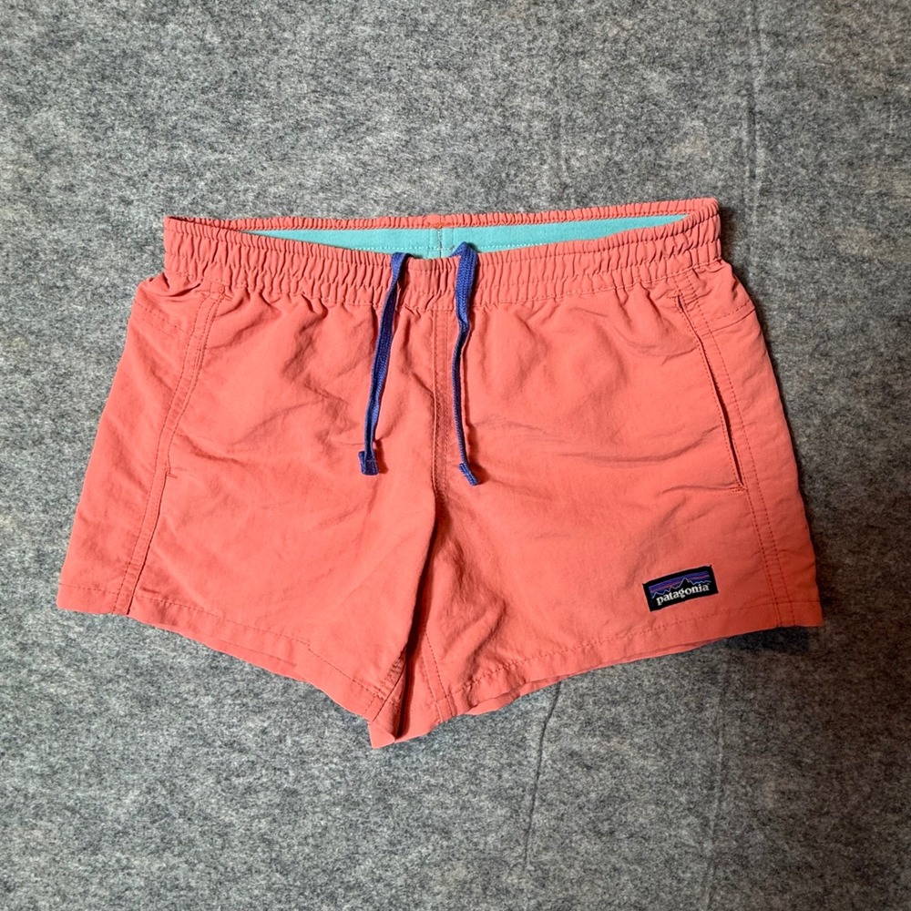 Patagonia Baggies Kids Medium 10 Shorts Coral Pink Recycled Nylon Water-Resist